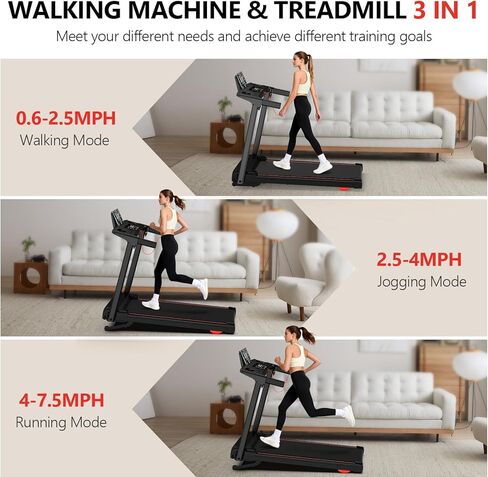 Treadmill with 0-15% Auto Incline, 0.6-7.5MPH Foldable Walking Pad Treadmill with Handle Bar for Home Small, 3.0HP Low Noise Portable Walking Running Machine for Small Space, 350LBS Capacity in Kuwait