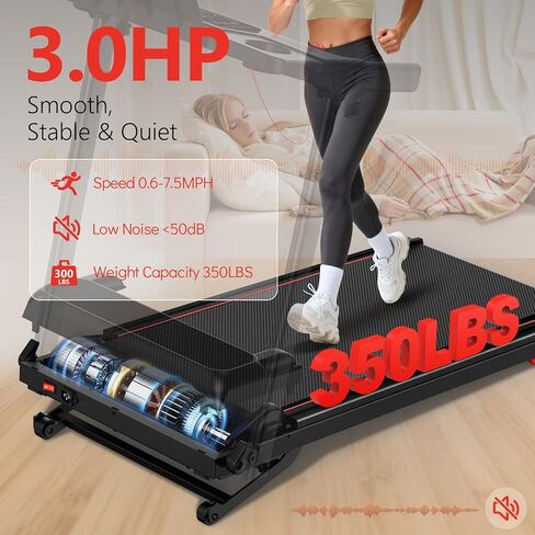 Treadmill with 0-15% Auto Incline, 0.6-7.5MPH Foldable Walking Pad Treadmill with Handle Bar for Home Small, 3.0HP Low Noise Portable Walking Running Machine for Small Space, 350LBS Capacity in Kuwait