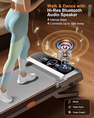 جهاز سير للمشي مع 15% 12 مستوى من الانحدار التلقائي وشاشة واجهة المستخدم، جهاز مشي Trisomy 3.5HP قابل للطي تحت المكتب مع مكبر صوت بلوتوث، أجهزة مشي محمولة للمكتب المنزلي 450 رطل، جهاز تحكم عن بعد، ضوء RGB in Kuwait