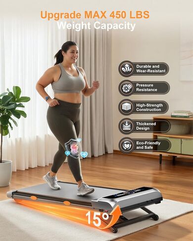 جهاز سير للمشي مع 15% 12 مستوى من الانحدار التلقائي وشاشة واجهة المستخدم، جهاز مشي Trisomy 3.5HP قابل للطي تحت المكتب مع مكبر صوت بلوتوث، أجهزة مشي محمولة للمكتب المنزلي 450 رطل، جهاز تحكم عن بعد، ضوء RGB in Kuwait