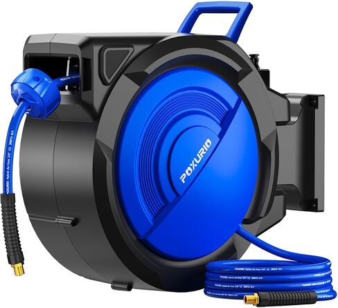 بكرة خرطوم هواء قابلة للسحب 80FT+6.5FT، خرطوم هواء هجين 3/8 بوصة، بكرة خرطوم ضاغط الهواء مع تصميم حاصل على براءة اختراع بحد أقصى 300 رطل لكل بوصة مربعة، حامل دوار شديد التحمل بزاوية 180 درجة، قابل للسحب التلقائي in Kuwait