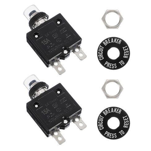 MECCANIXITY 2 Pcs 15Amp Push Button Circuit Breaker, 125/250V AC 50V DC Manual Reset Thermal Overload Protector with Waterproof Button Caps in Saudi Arabia
