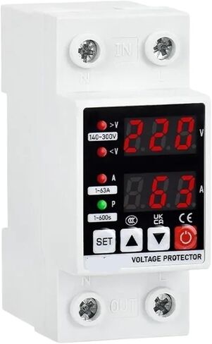 Din Rail Adjustable Voltage Protector, Over Under Voltage Current Protection, Digital Display, AC 220V, 110V, Relay, 1-63A(AC110V) in Saudi Arabia