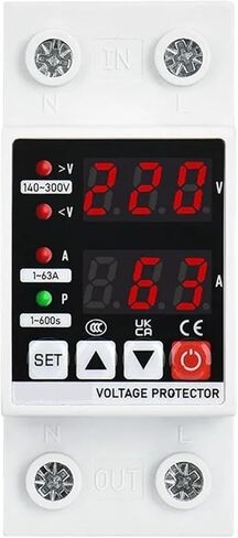 Din Rail Adjustable Voltage Protector, Over Under Voltage Current Protection, Digital Display, AC 220V, 110V, Relay, 1-63A(AC110V) in Saudi Arabia