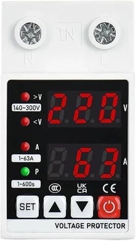 Din Rail Adjustable Voltage Protector, Over Under Voltage Current Protection, Digital Display, AC 220V, 110V, Relay, 1-63A(AC110V) in Saudi Arabia