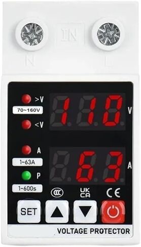 Din Rail Adjustable Voltage Protector, Over Under Voltage Current Protection, Digital Display, AC 220V, 110V, Relay, 1-63A(AC110V) in Saudi Arabia