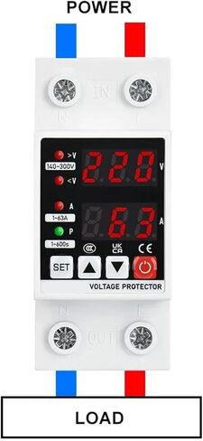 Din Rail Adjustable Voltage Protector, Over Under Voltage Current Protection, Digital Display, AC 220V, 110V, Relay, 1-63A(AC110V) in Saudi Arabia