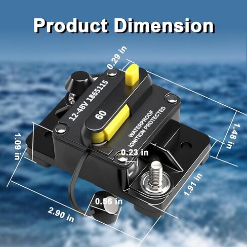 قاطع دائرة MKR-27 60 أمبير متوافق مع محركات التصيد الكهربائية Minn Kota 12V 24V 36V 48V إعادة ضبط يدوية مقاومة للماء #: 1865115 in Kuwait
