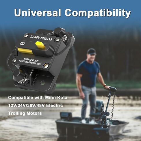 قاطع دائرة MKR-27 60 أمبير متوافق مع محركات التصيد الكهربائية Minn Kota 12V 24V 36V 48V إعادة ضبط يدوية مقاومة للماء #: 1865115 in Kuwait