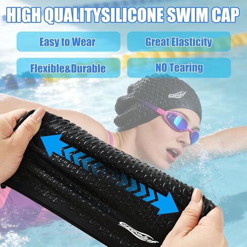 Extra Large Swim Cap - Swimming Cap for Long Hair, Dreadlocks, Weaves, Hair Extensions, Braids, Curls & Afros - Silicone Swim Cap for Women & Men, Keep Hair Dry in Saudi Arabia