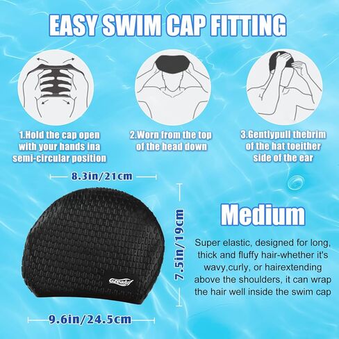 Extra Large Swim Cap - Swimming Cap for Long Hair, Dreadlocks, Weaves, Hair Extensions, Braids, Curls & Afros - Silicone Swim Cap for Women & Men, Keep Hair Dry in Saudi Arabia