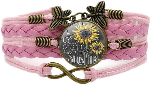 You Are My Sunshine Sunflower Layers Leather Bracelet Butterfly Eternal Endless Daisy Cahrms Bracelet for Women in Saudi Arabia