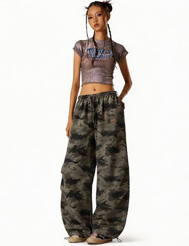 Aelfric Eden فضفاض برميل Sweatpants كامو العسكرية واسعة الساق Sweatpants Y2k الشارع الشهير السراويل السراويل in Kuwait