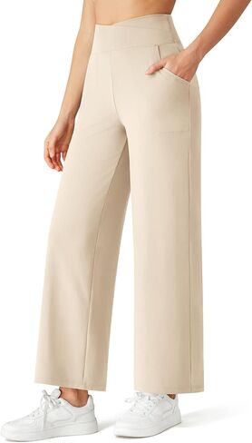 G4Free BareFeel Ankle Length Yoga Pants for Women High Stretch Waist Casual Dress Pants with Pockets 25"/27"/29" in Saudi Arabia
