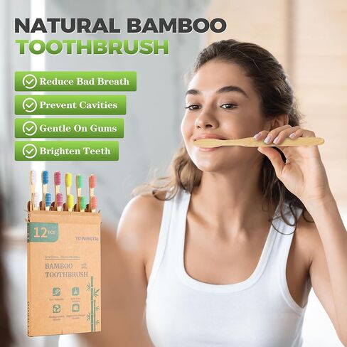 Soft Toothbrushes for Adults Wooden Natural Toothbrushes Bristle Organic Eco Friendly Travel Size Set (10pack) in Kuwait