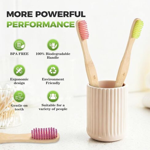 Soft Toothbrushes for Adults Wooden Natural Toothbrushes Bristle Organic Eco Friendly Travel Size Set (10pack) in Kuwait