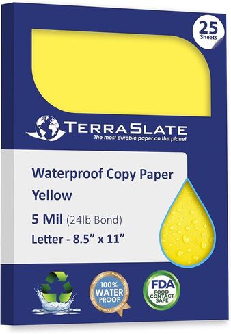 Paper | Yellow | 8.5" x 11" Waterproof Paper | Laser Printer Paper, Copy Machine, & Digital Press Compatible, 25 Sheets (5 MIL TerraSlate (24lb Bond)) in Kuwait