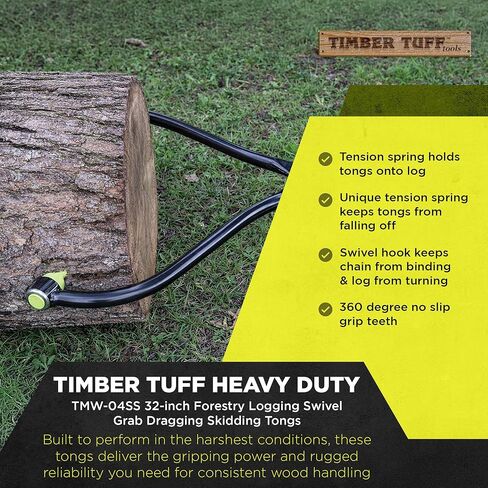 Timber Tuff Swivel Grab Skidding Tongs, 32-Inch Heavy-Duty Steel Logging Tool with 360-Degree Swivel Hook and Sharp Grip Teeth, TMW-04SS, Black in Kuwait