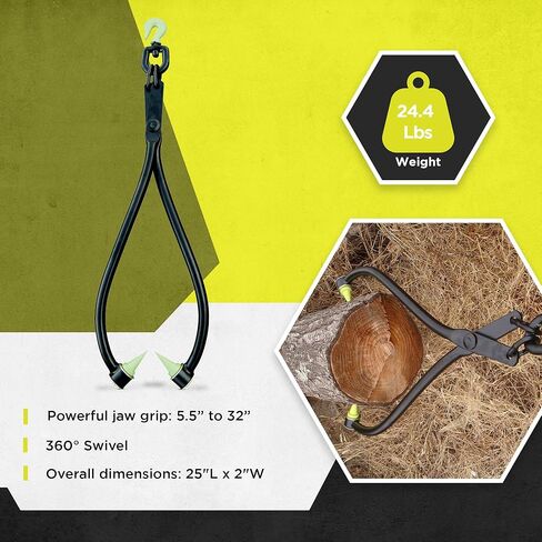 Timber Tuff Swivel Grab Skidding Tongs, 32-Inch Heavy-Duty Steel Logging Tool with 360-Degree Swivel Hook and Sharp Grip Teeth, TMW-04SS, Black in Kuwait