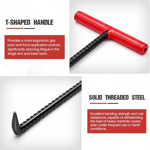 Gisafai 2 Pack 24 Inch Manhole Cover Hook with T Handle and Gloves Heavy Duty Steel Sewer Tool for Manhole Covers, Storm Drains, Septic Lids, Multi Purpose Lifting and Removal Kit in Saudi Arabia