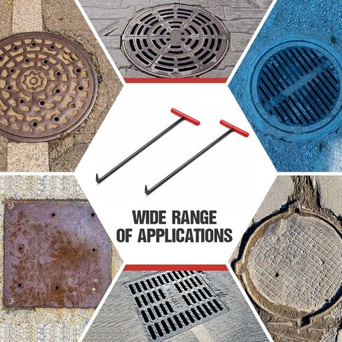 Gisafai 2 Pack 24 Inch Manhole Cover Hook with T Handle and Gloves Heavy Duty Steel Sewer Tool for Manhole Covers, Storm Drains, Septic Lids, Multi Purpose Lifting and Removal Kit in Saudi Arabia