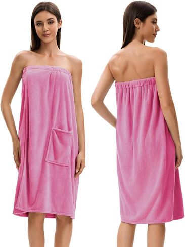 Towel Wrap For Women After Shower，Plush Bath Robe Female，Sauna Spa Wrap Around Towels With Pockets in Saudi Arabia