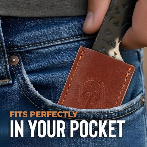 سكين جيب صغير من Southern Trapper مع أغلفة جلدية - عبوة من قطعتين - مجموعة سكاكين EDC مدمجة للتخييم والمشي لمسافات طويلة والصيد وصيد الأسماك وهدايا الحمل اليومية - سكاكين جيب للرجال والنساء in Kuwait