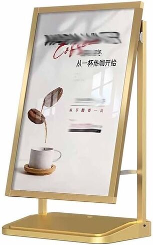 Sign Holder Stand - Heavy-Duty Metal Sidewalk Floor Stands with Wheels & Water Filled Base - Menu Advertising Display Holders for Hotel & Weddings(Gold,63.5X40X143.5 CM) in Saudi Arabia