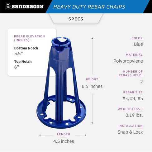 Sandbaggy Plastic Rebar Support Chairs - Elevates #3 to #5 Rebar 5-1/2" or 6" - Concrete Chair and Steel Wire Mesh (100, 5.5" - 6") in Saudi Arabia