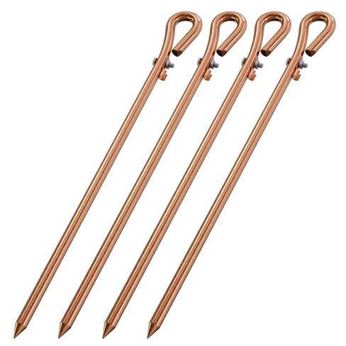 قضيب أرضي محمول - دبوس تأريض كهربائي نحاسي مع مقبض سلك أرضي| رائعة للأسوار الكهربائية، والهوائيات، وأطباق الأقمار الصناعية، ودبوس العمود الأرضي، وتد الربط (مجموعة من 4 دبابيس أرضية) in Kuwait