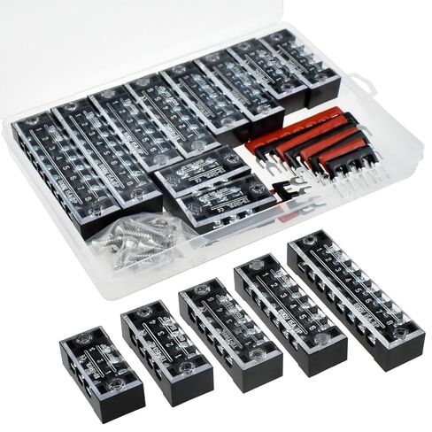 10 قطع من كتل طرفية لولبية 15 أمبير مع شرائط أسلاك - 3/4/5/6/8 موضع صف مزدوج مغطى، وصلات معزولة مسبقًا، 600 فولت لتوصيلات الأسلاك الكهربائية in Kuwait