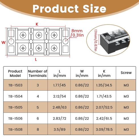 10 قطع من كتل طرفية لولبية 15 أمبير مع شرائط أسلاك - 3/4/5/6/8 موضع صف مزدوج مغطى، وصلات معزولة مسبقًا، 600 فولت لتوصيلات الأسلاك الكهربائية in Kuwait