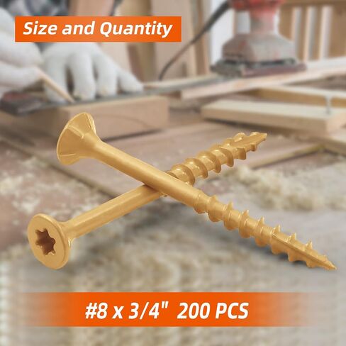 MewuDecor #8 x 3/4" Wood Screws, Outdoor Deck Screws with Star Drive, Tan Coated Screws for Outdoor Use, Coarse Threads, Self-Tapping, T-25 Drive Bit Included, 200 PCS in Saudi Arabia