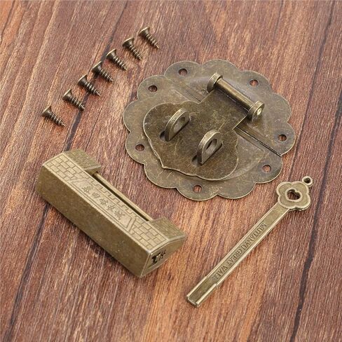 Furniture Chinese Box Latch Hasp Buckle Clasp with Bronze Lock/Padlock +Screw 2Pcs/Set in Saudi Arabia