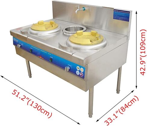 Commercial Gas Stove Burner Double Burner High Fierce Fire Stove Stainless Steel Chinese Wok Range Gas LPG with Double Burner 110V in Kuwait