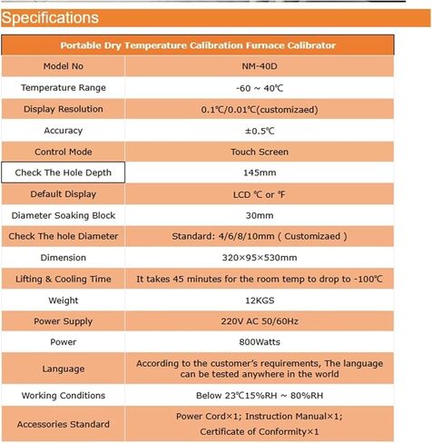 Arionyx -60 درجة مئوية ~ 40 درجة مئوية فرن معايرة درجة الحرارة الجافة المحمول من النوع المعتدل NM-40D in Saudi Arabia