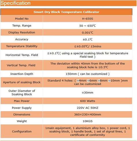 Arionyx 50℃ - 650℃ Smart Intelligent Portable Dry Block Temperature Calibrator H-650S(50C-300C 220V) in Saudi Arabia