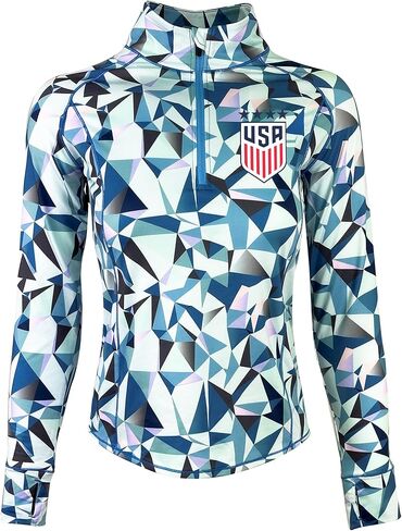 Icon Sports Officially Licensed Girl's U.S. Soccer Quarter Zip Jacket, USWNT Pullover Sweatshirt Youth Sizes | Light Blue in Saudi Arabia