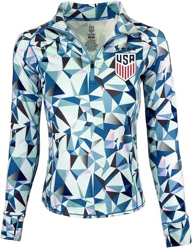 Icon Sports Officially Licensed Girl's U.S. Soccer Quarter Zip Jacket, USWNT Pullover Sweatshirt Youth Sizes | Light Blue in Saudi Arabia