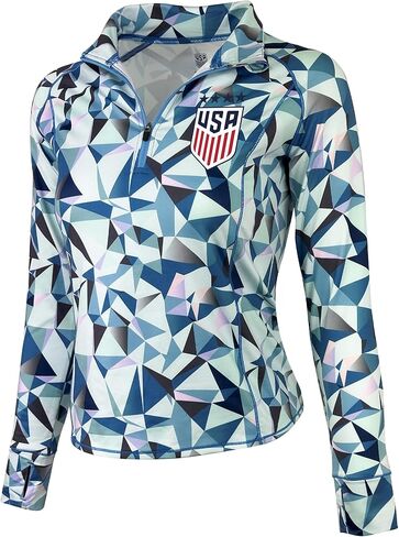 Icon Sports Officially Licensed Girl's U.S. Soccer Quarter Zip Jacket, USWNT Pullover Sweatshirt Youth Sizes | Light Blue in Saudi Arabia