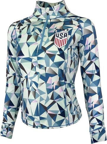Icon Sports Officially Licensed Girl's U.S. Soccer Quarter Zip Jacket, USWNT Pullover Sweatshirt Youth Sizes | Light Blue in Saudi Arabia