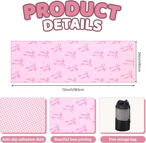 منشفة يوجا على شكل قوس وردي من Breling مع قبضة نقطة Preppy Coquette Bow غير قابلة للانزلاق، منشفة من الألياف الدقيقة الناعمة فائقة الامتصاص بدون حصيرة يوجا ساخنة 72 × 24 بوصة للبيلاتيس واللياقة البدنية وصالة الألعاب الرياضية للنساء هدايا عيد الميلاد in Saudi Arabia