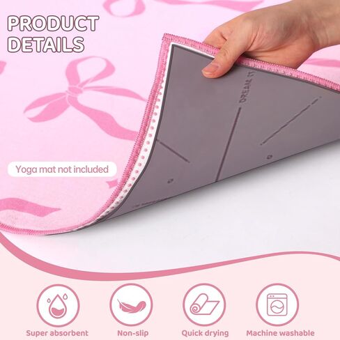 منشفة يوجا على شكل قوس وردي من Breling مع قبضة نقطة Preppy Coquette Bow غير قابلة للانزلاق، منشفة من الألياف الدقيقة الناعمة فائقة الامتصاص بدون حصيرة يوجا ساخنة 72 × 24 بوصة للبيلاتيس واللياقة البدنية وصالة الألعاب الرياضية للنساء هدايا عيد الميلاد in Saudi Arabia