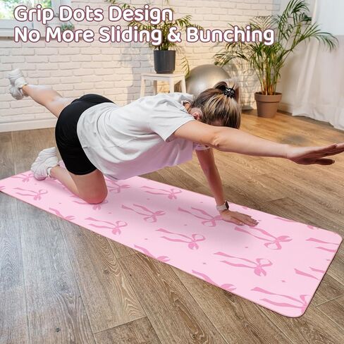 منشفة يوجا على شكل قوس وردي من Breling مع قبضة نقطة Preppy Coquette Bow غير قابلة للانزلاق، منشفة من الألياف الدقيقة الناعمة فائقة الامتصاص بدون حصيرة يوجا ساخنة 72 × 24 بوصة للبيلاتيس واللياقة البدنية وصالة الألعاب الرياضية للنساء هدايا عيد الميلاد in Saudi Arabia