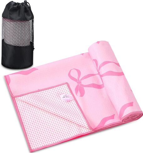 منشفة يوجا على شكل قوس وردي من Breling مع قبضة نقطة Preppy Coquette Bow غير قابلة للانزلاق، منشفة من الألياف الدقيقة الناعمة فائقة الامتصاص بدون حصيرة يوجا ساخنة 72 × 24 بوصة للبيلاتيس واللياقة البدنية وصالة الألعاب الرياضية للنساء هدايا عيد الميلاد in Saudi Arabia
