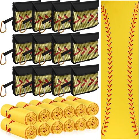 Moukeren 12 Pcs Cooling Towel with Mesh Storage Bag and D Ring Hook, 40" x 12" Soft Breathable Chilly Microfiber Sport Towels for Yoga Running Gym Workout Sport Party Favors Team Gift(Softball) in Saudi Arabia