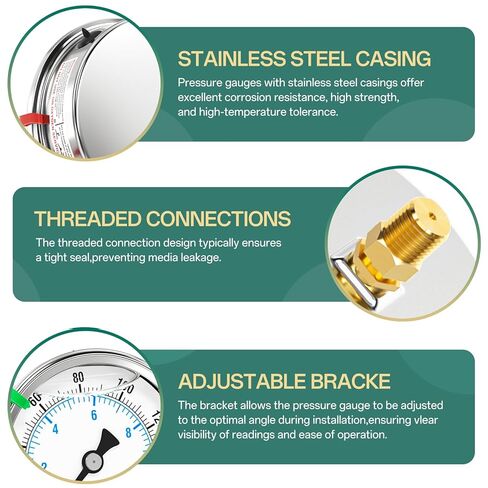 0-160PSI Stainless Steel Liquid Filled Pressure Gauge, 4" Dial Size, 1/4" NPT Back Mount, for Tube, Water Pump, Gas, Liquid, Pressure Test (with Range Mark Pointer) in Kuwait