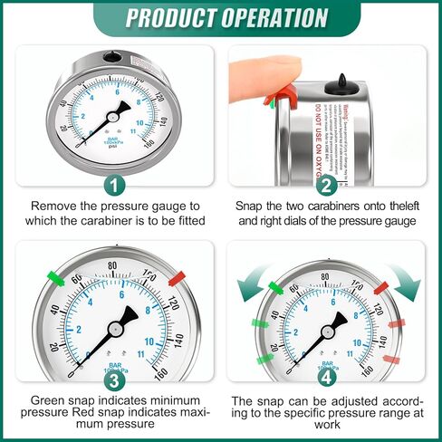 0-160PSI Stainless Steel Liquid Filled Pressure Gauge, 4" Dial Size, 1/4" NPT Back Mount, for Tube, Water Pump, Gas, Liquid, Pressure Test (with Range Mark Pointer) in Kuwait