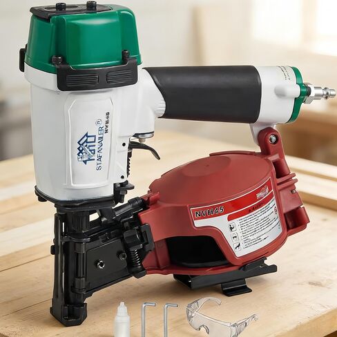 2025 Upgraded - NVH45 Roofing Nailer, Roofing Nail Gun For Roofing Constructions Accepts 15 Degree 7/8-Inch to 1-3/4-Inch Nails, 120-pcs Load Capacity High Speed, Durable Pneumatic Coil Nailer in Kuwait
