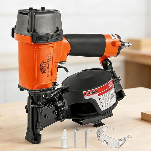 2025 Upgraded - NVH45 Roofing Nailer, Roofing Nail Gun For Roofing Constructions Accepts 15 Degree 7/8-Inch to 1-3/4-Inch Nails, 120-pcs Load Capacity High Speed, Durable Pneumatic Coil Nailer in Kuwait